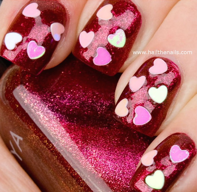 Valentine's day nail art - Pink and White Hearts
