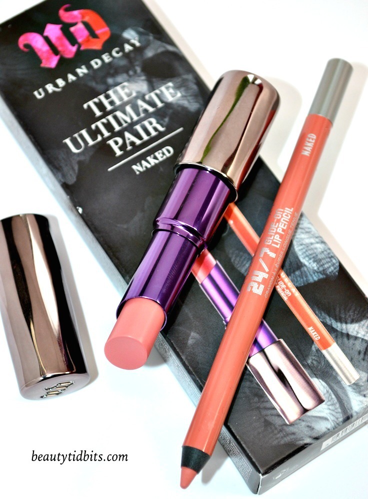 Looking for the perfect nude pink lip color? Urban Decay has your lips covered with The Ultimate Pair Naked set with a full-size 24/7 Glide-On Lip Pencil and Revolution Lipstick in Naked. This power couple gives you richly pigmented, creamy color that goes gorgeously nude!
