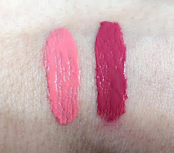 Hard Candy Velvet Mousse Matte Lip Colors swatches - Hibiscus and Cherry Blossom