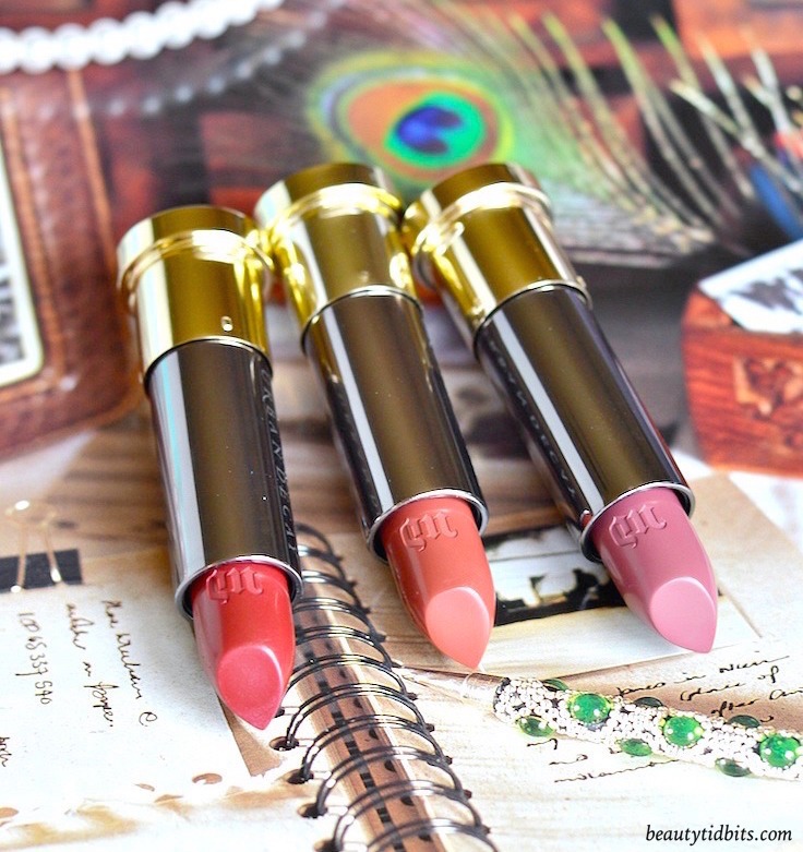 Urban Decay Vice Lipsticks in Manic, Hitch Hike and Rapture - click through to see more photos and swatches!