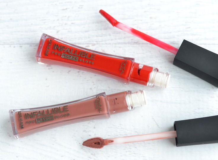 L’Oreal Infallible Pro-Matte Gloss in Statement Nude and Shanghai Scarlet