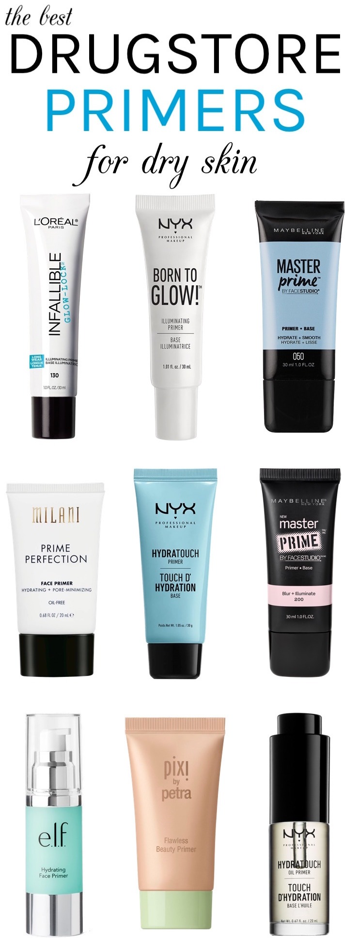 Whether you are struggling with winter dryness or a persistently dry, dull complexion, here are the best drugstore primers for dry skin you need to ace your base! These foundation primers prep your skin perfectly for makeup while packing a good hydration punch! No more flaky foundation!