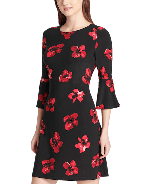 Floral print bell-sleeve dress