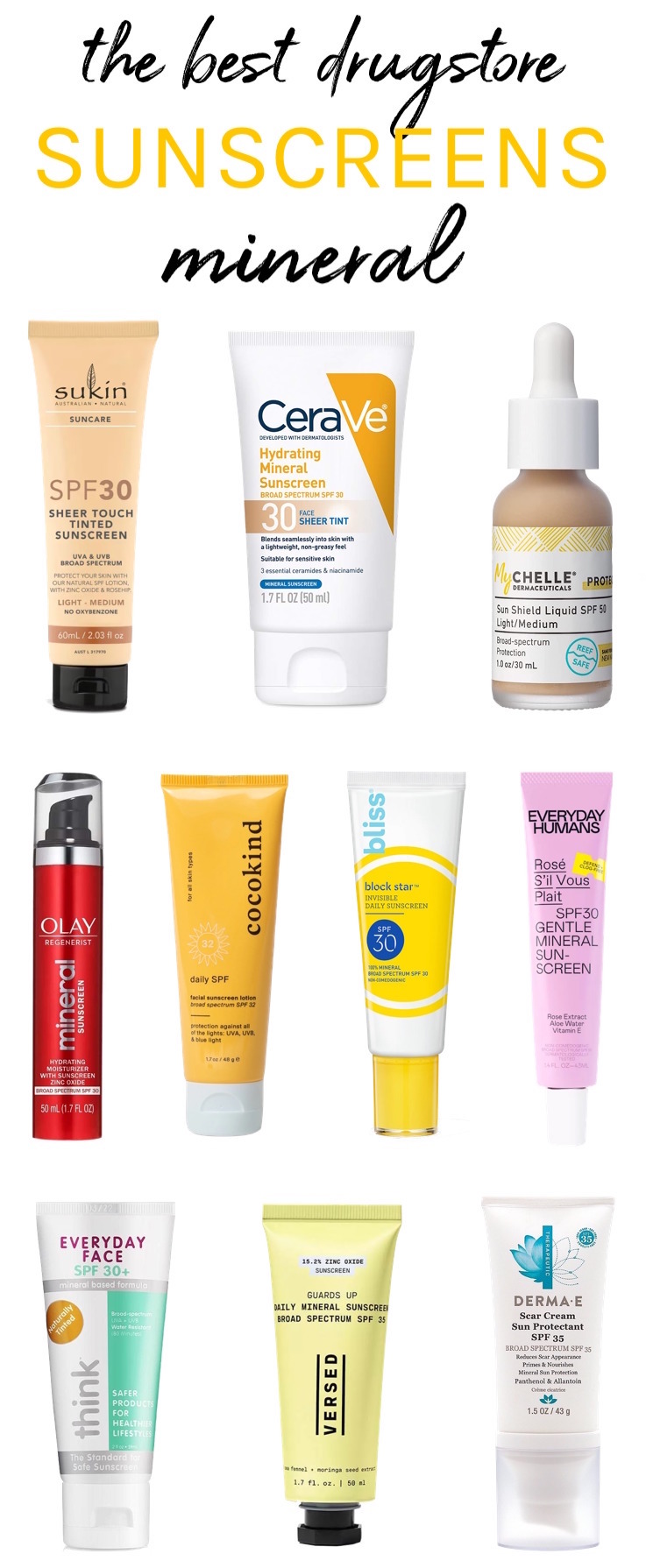 The ultimate guide to the best drugstore mineral sunscreens that are lightweight (never greasy or goopy), won't clog your pores and won’t leave a white cast! 
