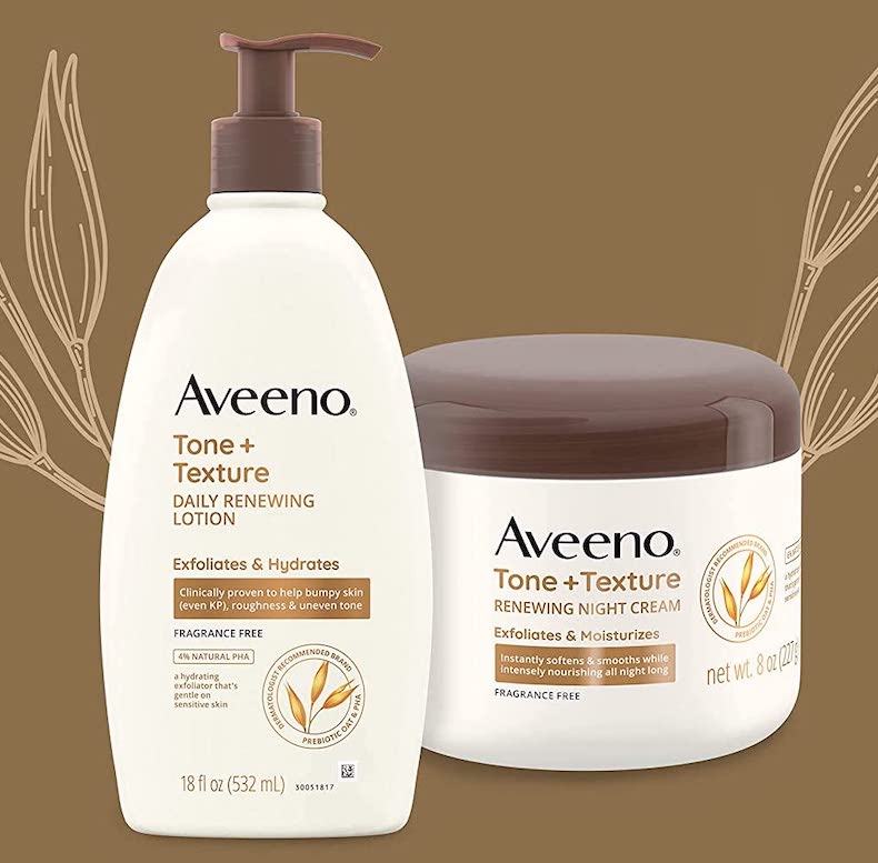 Aveeno Tone + Texture Gentle Renewing Night Cream and lotion